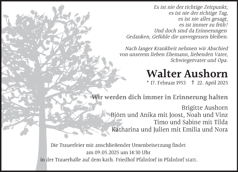  Traueranzeige für Walter Aushorn vom 03.05.2025 aus NNA