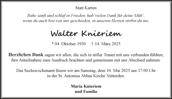 Traueranzeige von Walter Knieriem von NNA