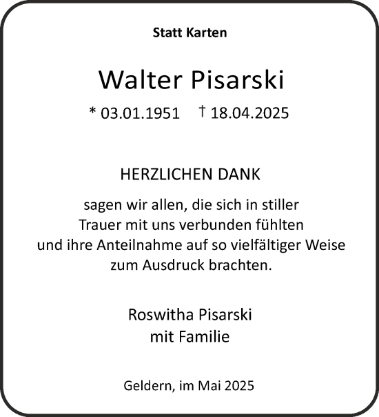 Traueranzeige von Walter Pisarski von NNA