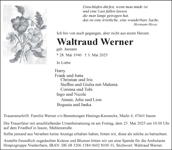 Traueranzeige von Waltraud Werner von NNA