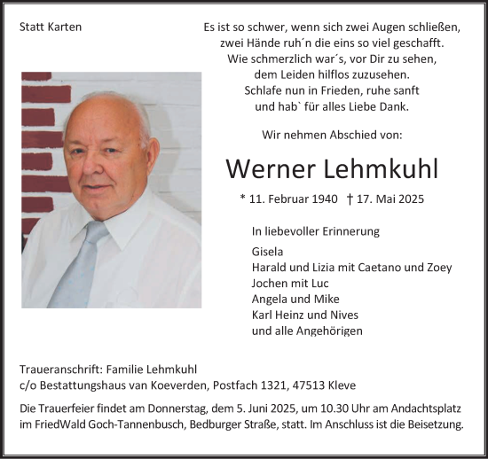 Traueranzeige von Werner Lehmkuhl von NNA