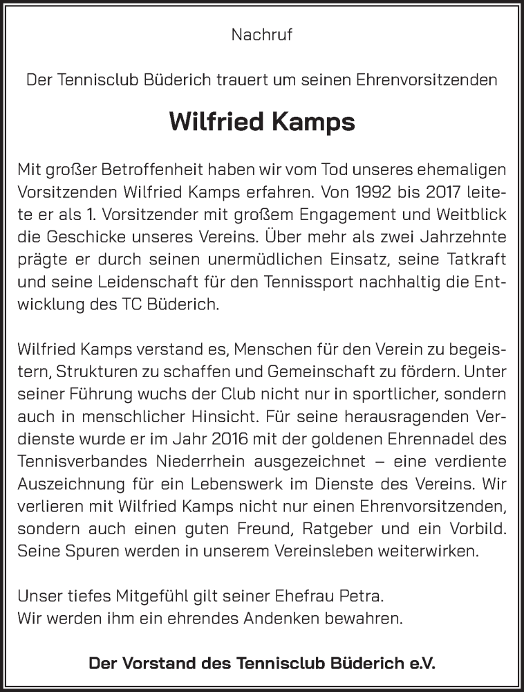  Traueranzeige für Wilfried Kamps vom 14.05.2025 aus NNA