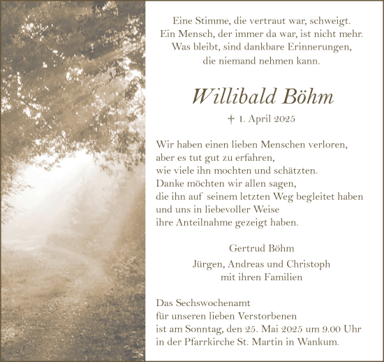 Traueranzeige von Willibald Böhm von NNA