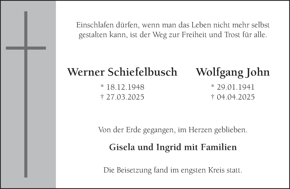  Traueranzeige für Wolfgang John vom 10.05.2025 aus NNA