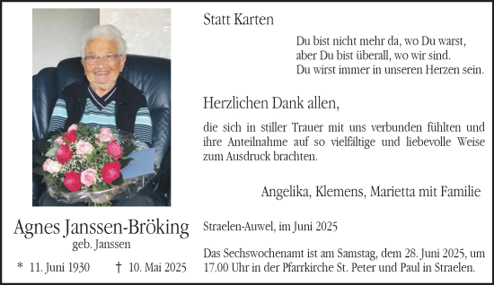 Traueranzeige von Agnes Janssen-Bröking von NNA