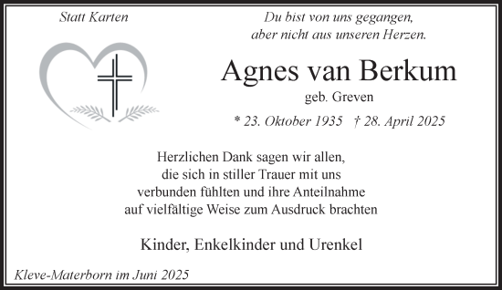 Traueranzeige von Agnes van Berkum von NNA