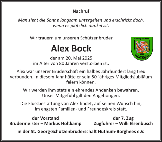Traueranzeige von Alex Bock von NNA