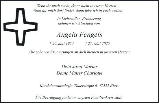 Traueranzeige von Angela Fengels von NNA