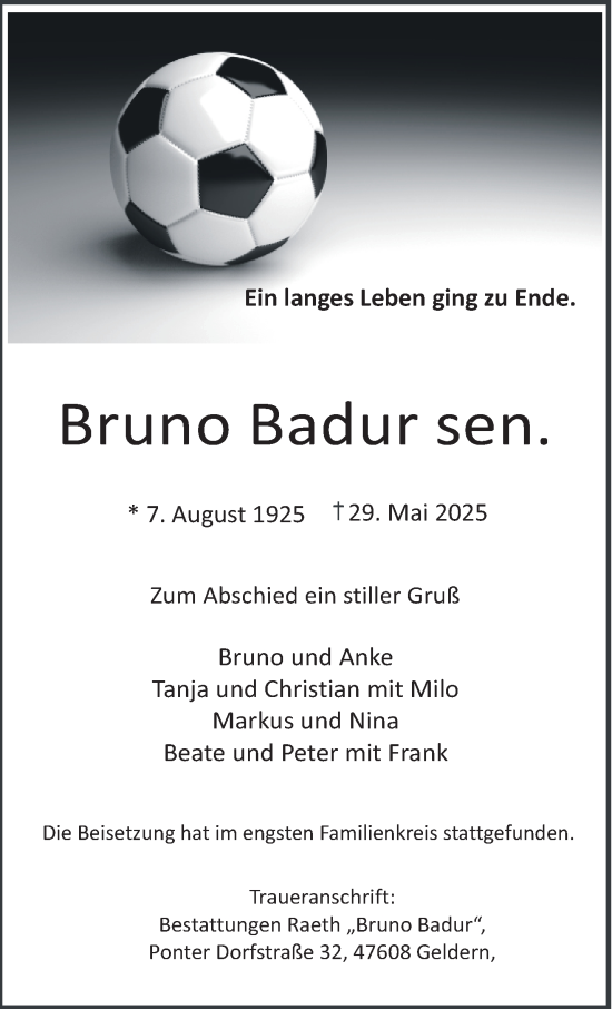 Traueranzeige von Bruno Badur von NNA