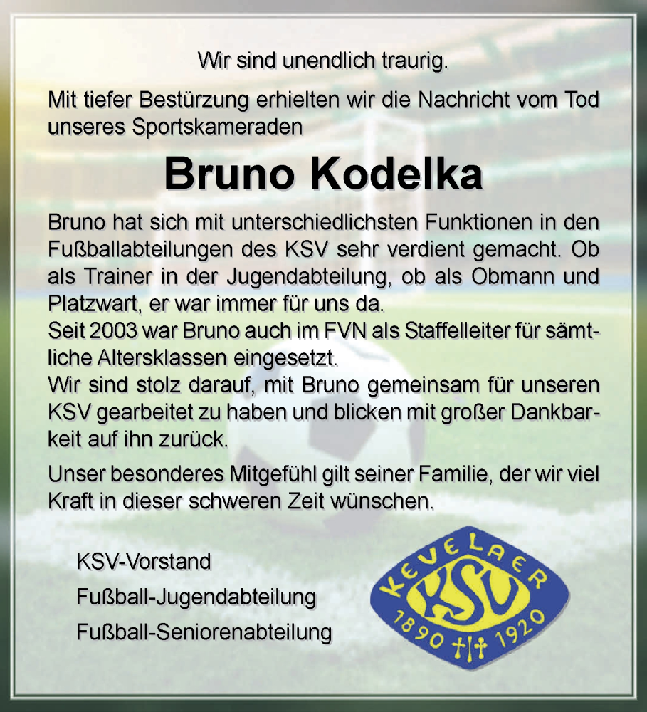  Traueranzeige für Bruno Kodelka vom 14.06.2025 aus NNA
