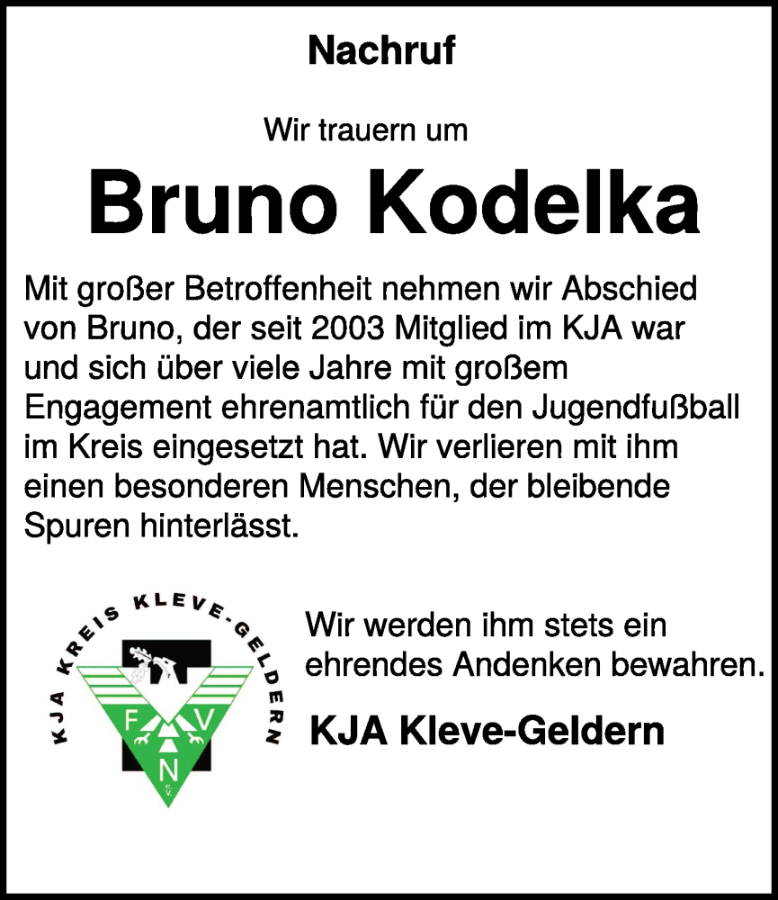  Traueranzeige für Bruno Kodelka vom 14.06.2025 aus NNA