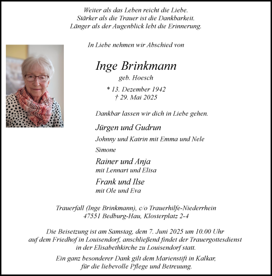 Traueranzeige von Inge Brinkmann 
