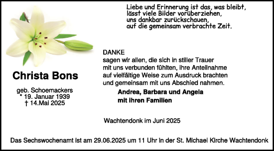 Traueranzeige von Christa Bons von NNA