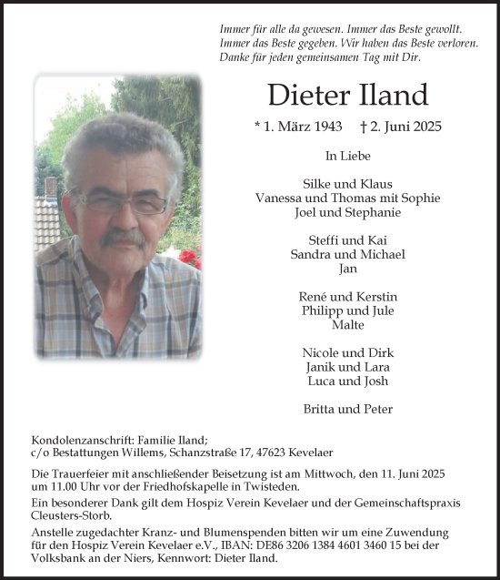 Traueranzeige von Dieter Iland von NNA
