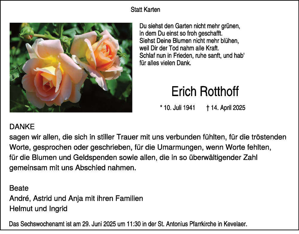  Traueranzeige für Erich Rotthoff vom 21.06.2025 aus NNA