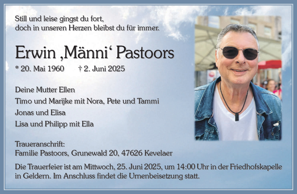  Traueranzeige für Erwin Pastoors vom 14.06.2025 aus NNA