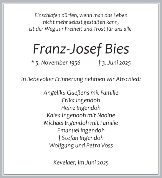 Traueranzeige von Franz-Josef Bies von NNA
