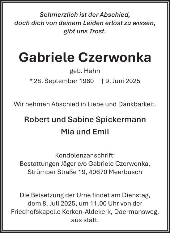 Traueranzeige von Gabriele Czerwonka von NNA