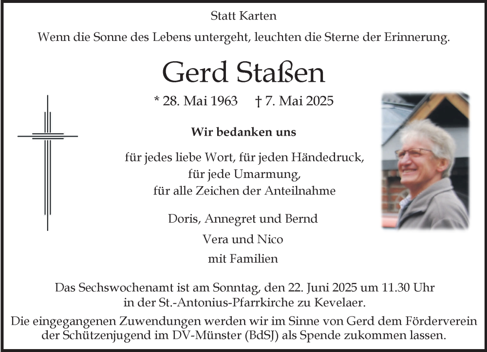  Traueranzeige für Gerd Staßen vom 14.06.2025 aus NNA