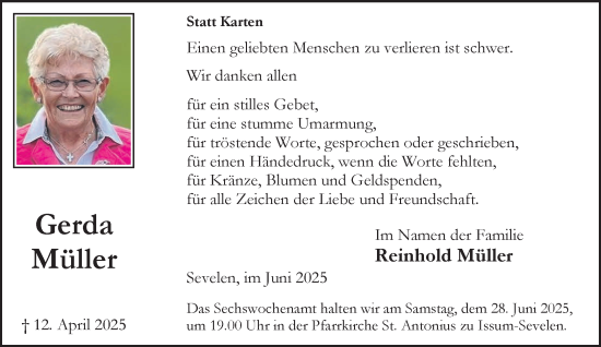 Traueranzeige von Gerda Müller von NNA