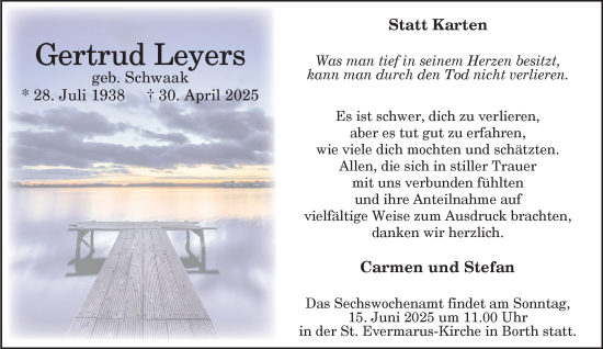 Traueranzeige von Gertrud Leyers von NNA