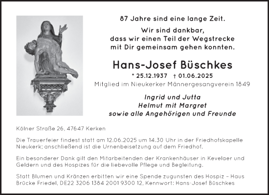 Traueranzeige von Hans-Josef Büschkes von NNA