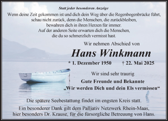 Traueranzeige von Hans Winkmann von NNA