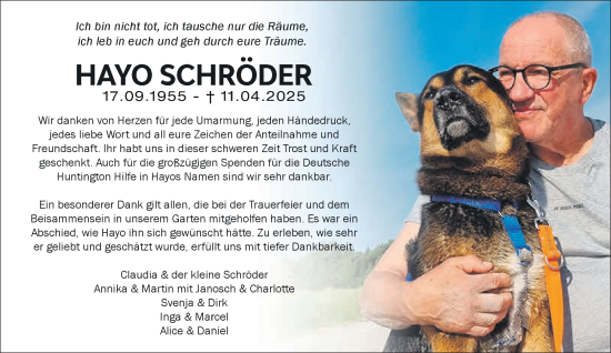 Traueranzeige von Hayo Schröder von NNA
