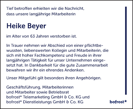 Traueranzeige von Heike Beyer von NNA