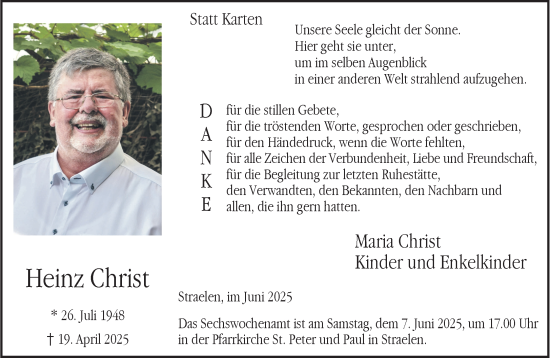 Traueranzeige von Heinz Christ von NNA