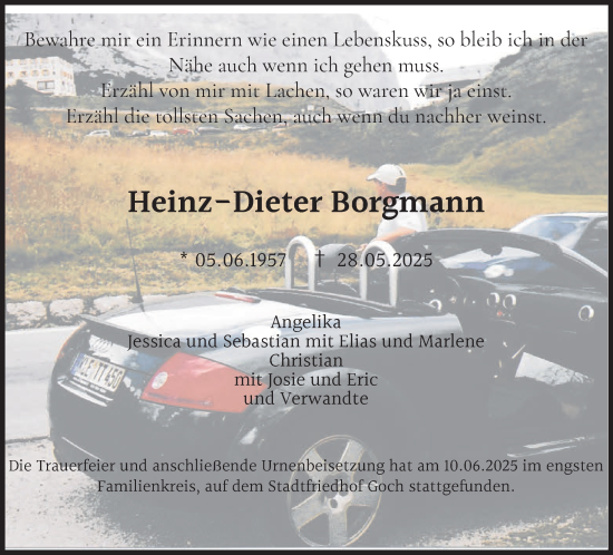 Traueranzeige von Heinz-Dieter Borgmann von NNA