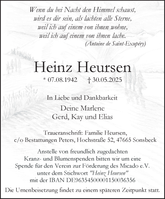 Traueranzeige von Heinz Heursen von NNA
