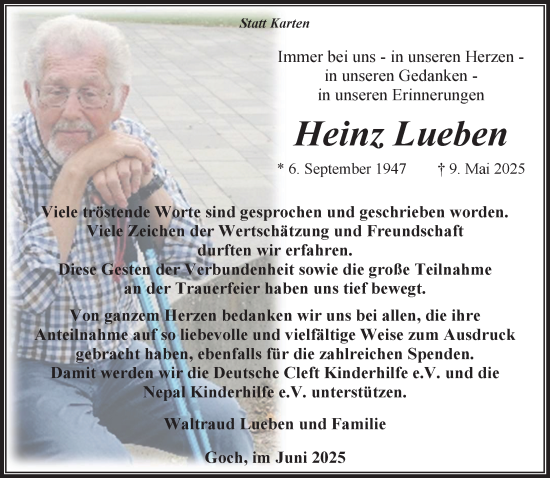 Traueranzeige von Heinz Lueben von NNA