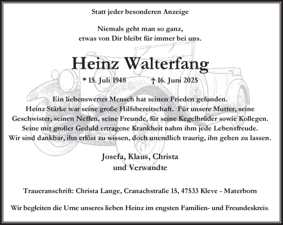 Traueranzeige von Heinz Walterfang von NNA
