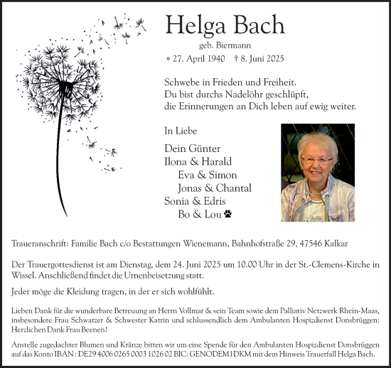 Traueranzeige von Helga Bach von NNA