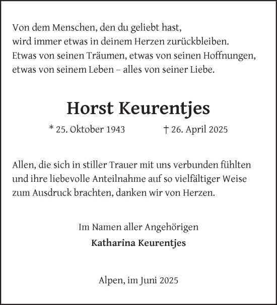 Traueranzeige von Horst Keurentjes von NNA