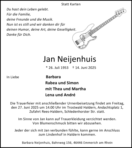 Traueranzeige von Jan Neijenhuis von NNA