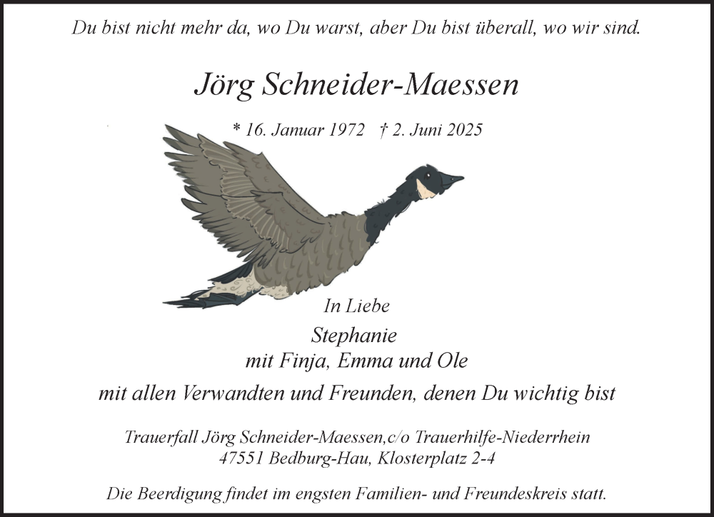  Traueranzeige für Jörg Schneider-Maessen vom 14.06.2025 aus NNA