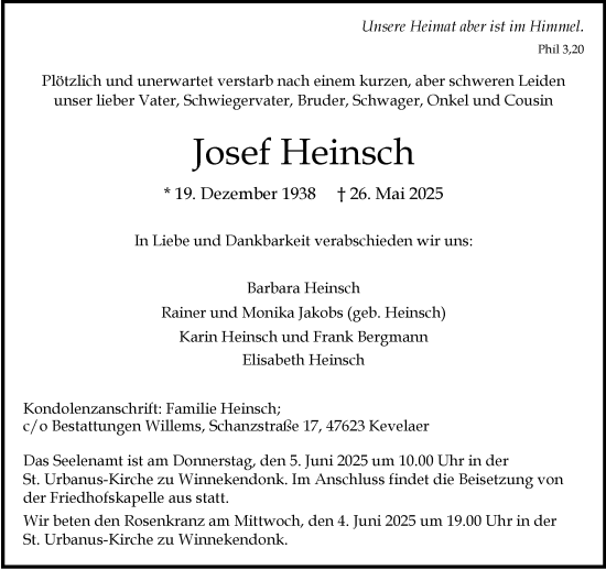 Traueranzeige von Josef Heinsch von NNA