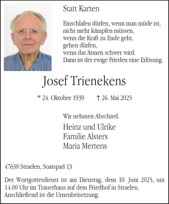 Traueranzeige von Josef Trienekens von NNA