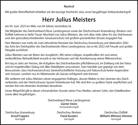 Traueranzeige von Julius Meisters von NNA