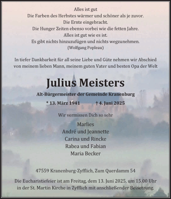 Traueranzeige von Julius Meisters von NNA