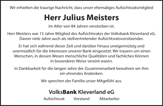 Traueranzeige von Julius Meisters von NNA