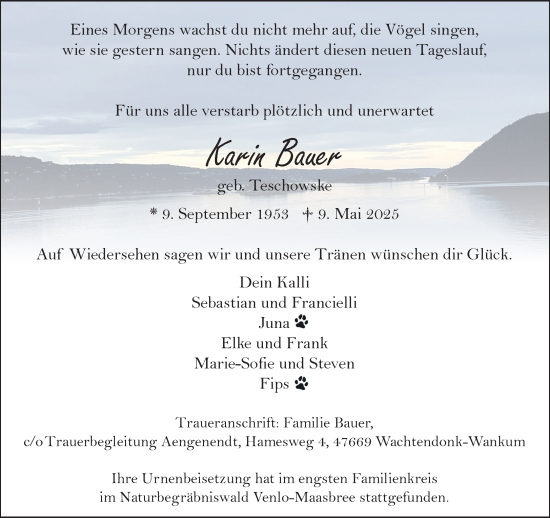 Traueranzeige von Karin Bauer von NNA