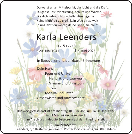 Traueranzeige von Karla Leenders von NNA