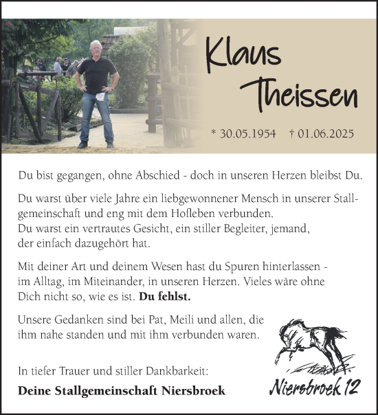 Traueranzeige von Klaus Theissen von NNA