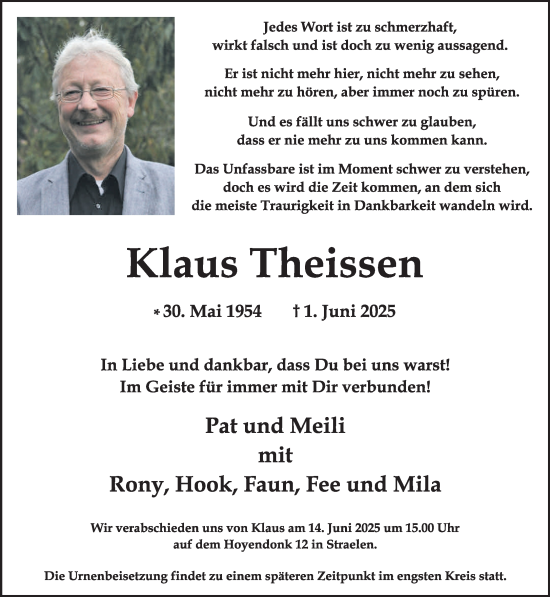 Traueranzeige von Klaus Theissen von NNA
