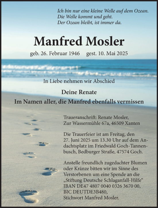 Traueranzeige von Manfred Mosler von NNA