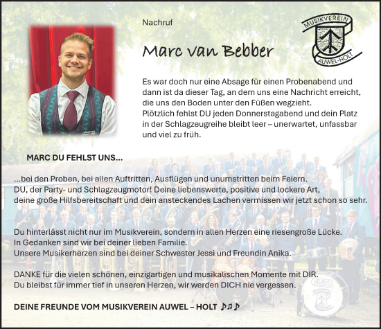Traueranzeige von Marc van Bebber von NNA
