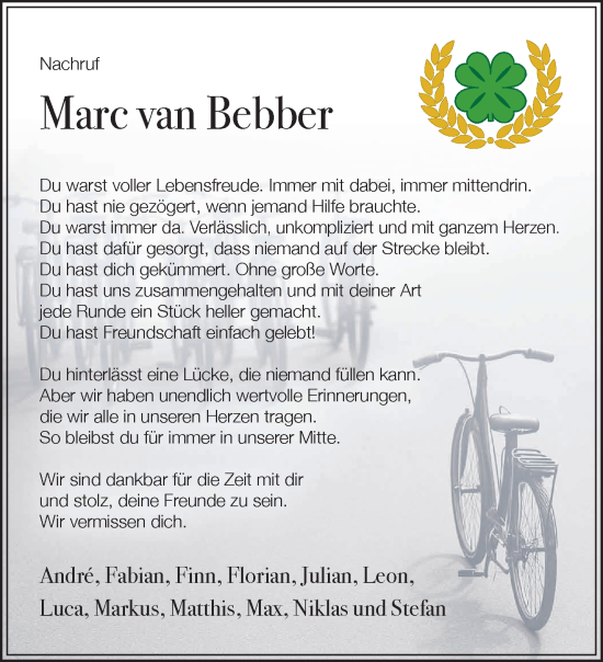 Traueranzeige von Marc van Bebber von NNA